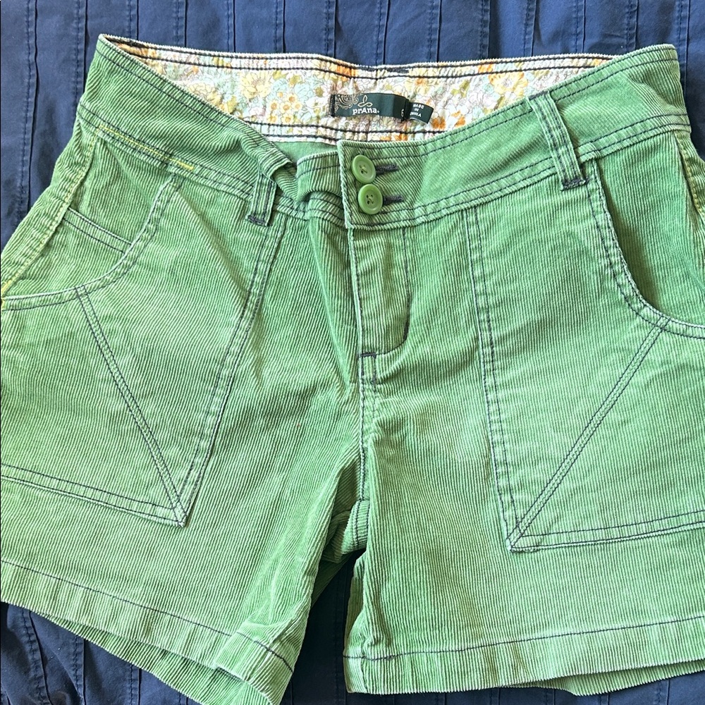 Prana Green Corduroy Shorties with Front Patch Pockets